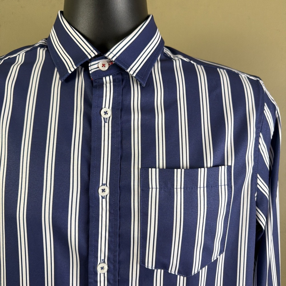 International Report 4 Way Stretch Blue & White Stripe Button Down Shirt Mens S